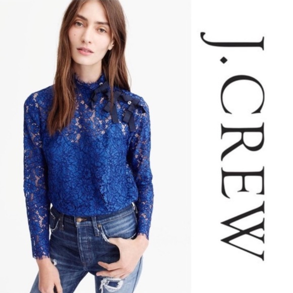 J. Crew Tops - J Crew Lace Mock Neck Blouse